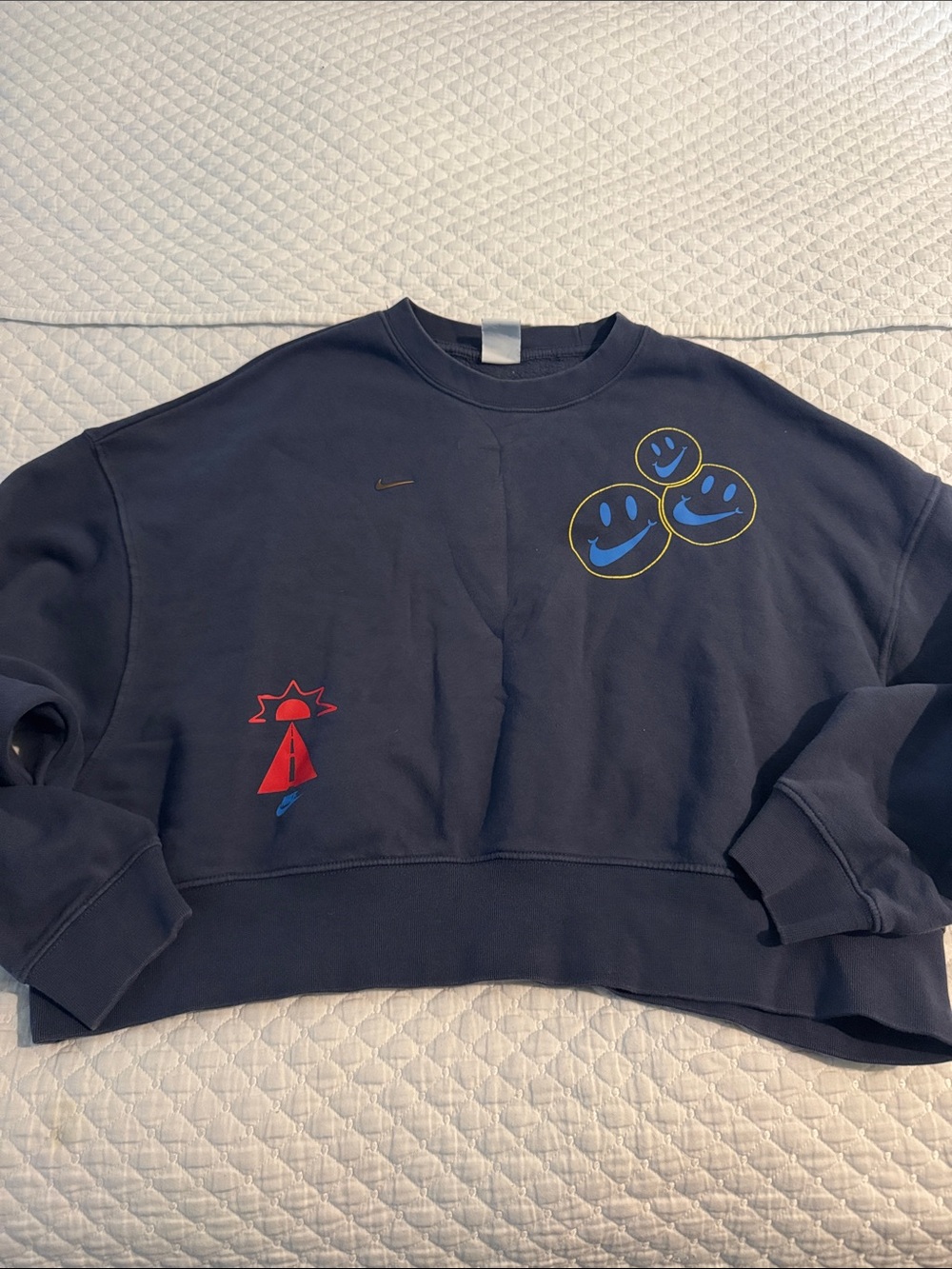 Nike Navy Crewneck with Blue & Yellow Smiley Graphics